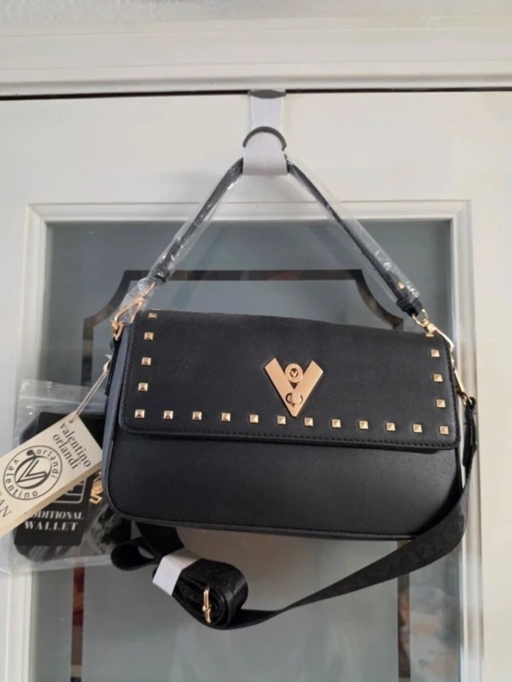 Valentino Orlandi Black Crossbody Bag with Gold Hardware